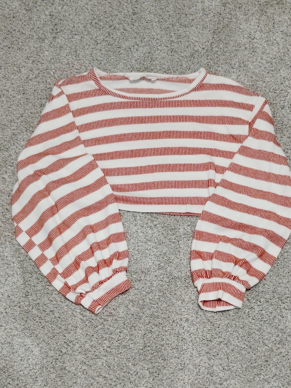 Audrey 3+1 Red and White Striped Cropped Balloon-Sleeve Top